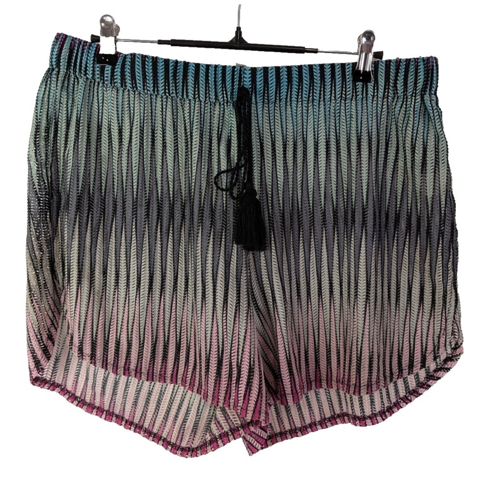 Xamiani Women's Large Multi-Color Chevron Zig Zag Boho Tassel Shorts